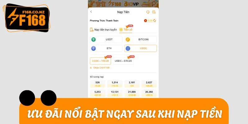 Những ưu đãi nổi bật nhất ngay sau khi nạp tiền F168